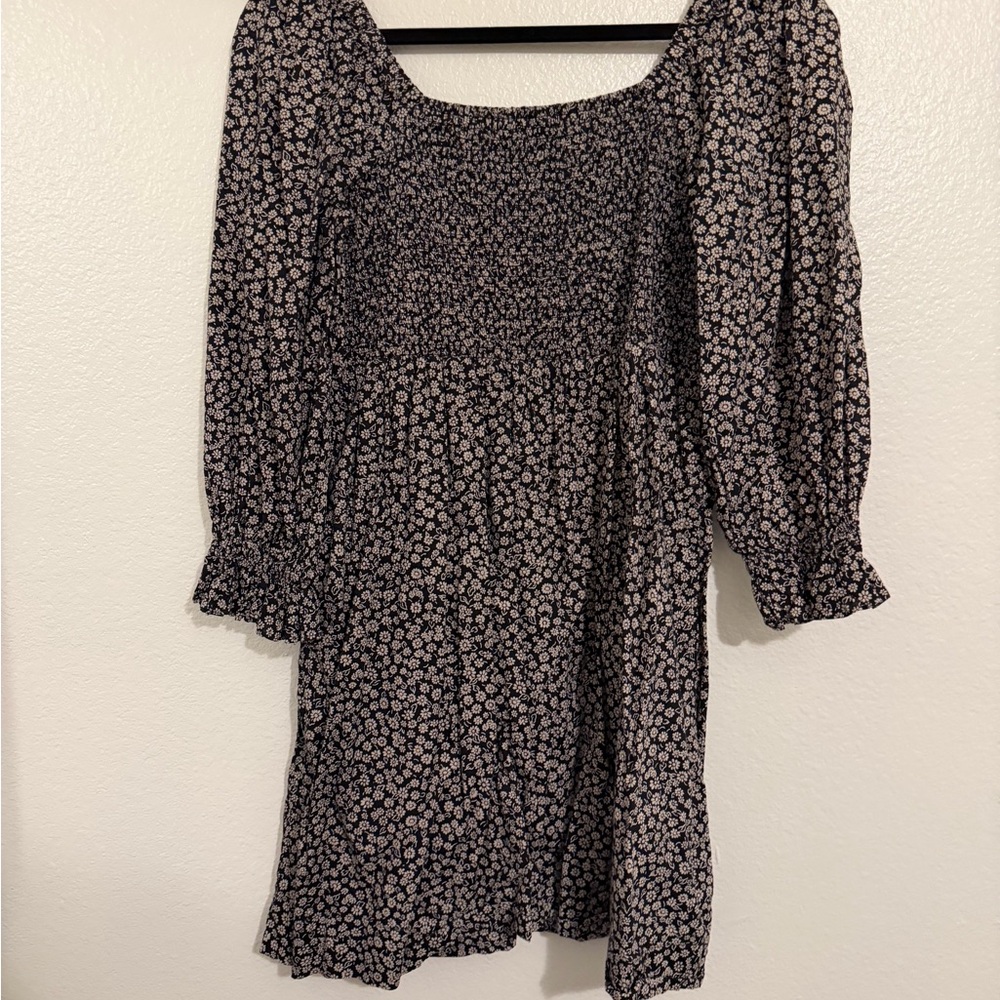 Madewell Black and White Floral Long Sleeve Dress